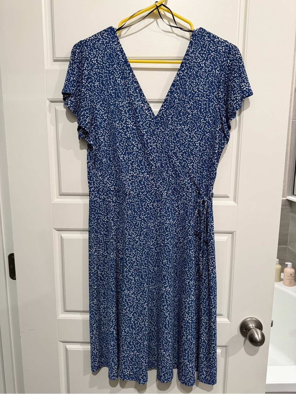 Kaileigh Kaela Faux Wrap Knit Dress Navy White Pattern Size L